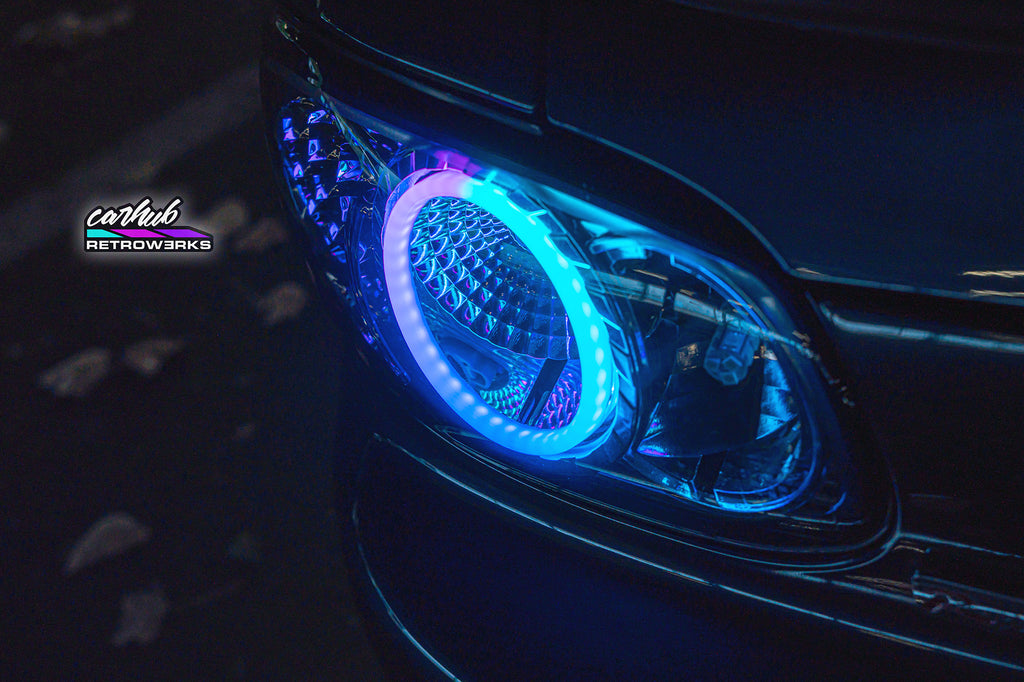 mazda mx5 nb nb1 nb2 nbfl custom clears with rgb halo rings tinted version by carhub retrowerks