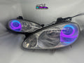 NB Mazda MX-5 Miata Clear headlights retrofitted with rgb halos showcase white background