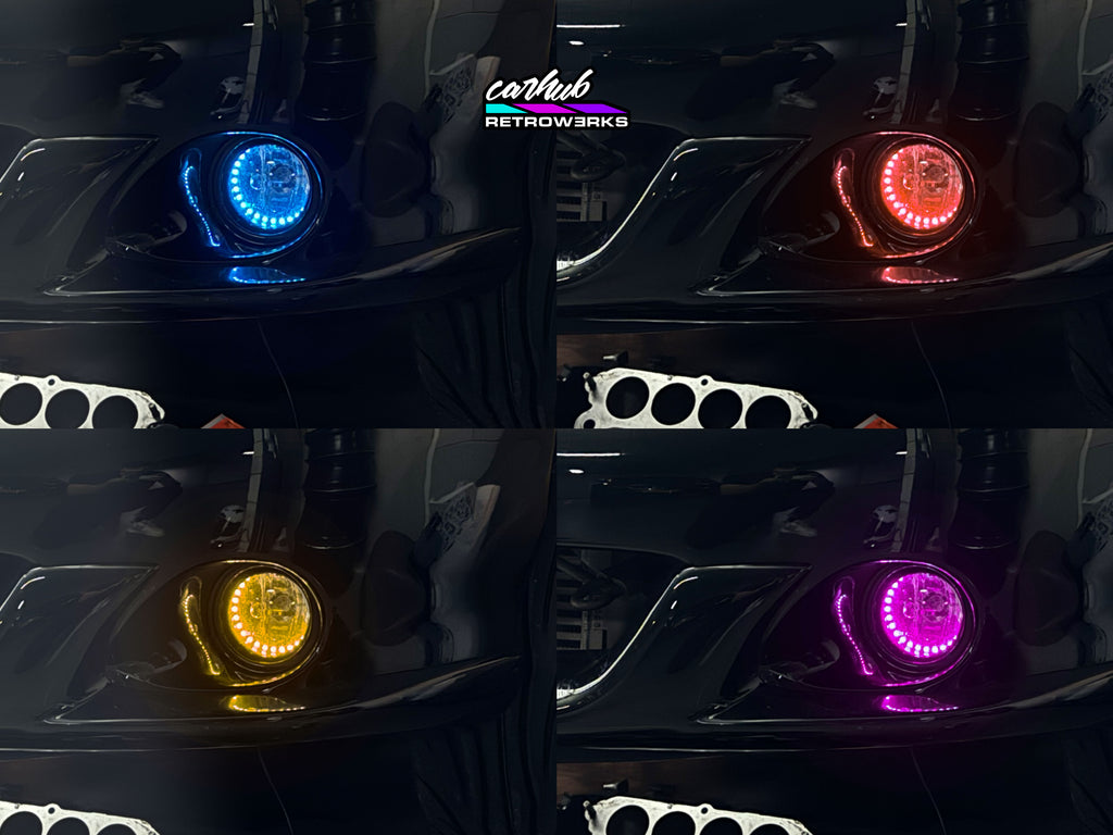 NB2 MK2.5 Mazda MX-5 Miata featuring Carhub retrowerks RGB halo retrofitted foglights color showcase