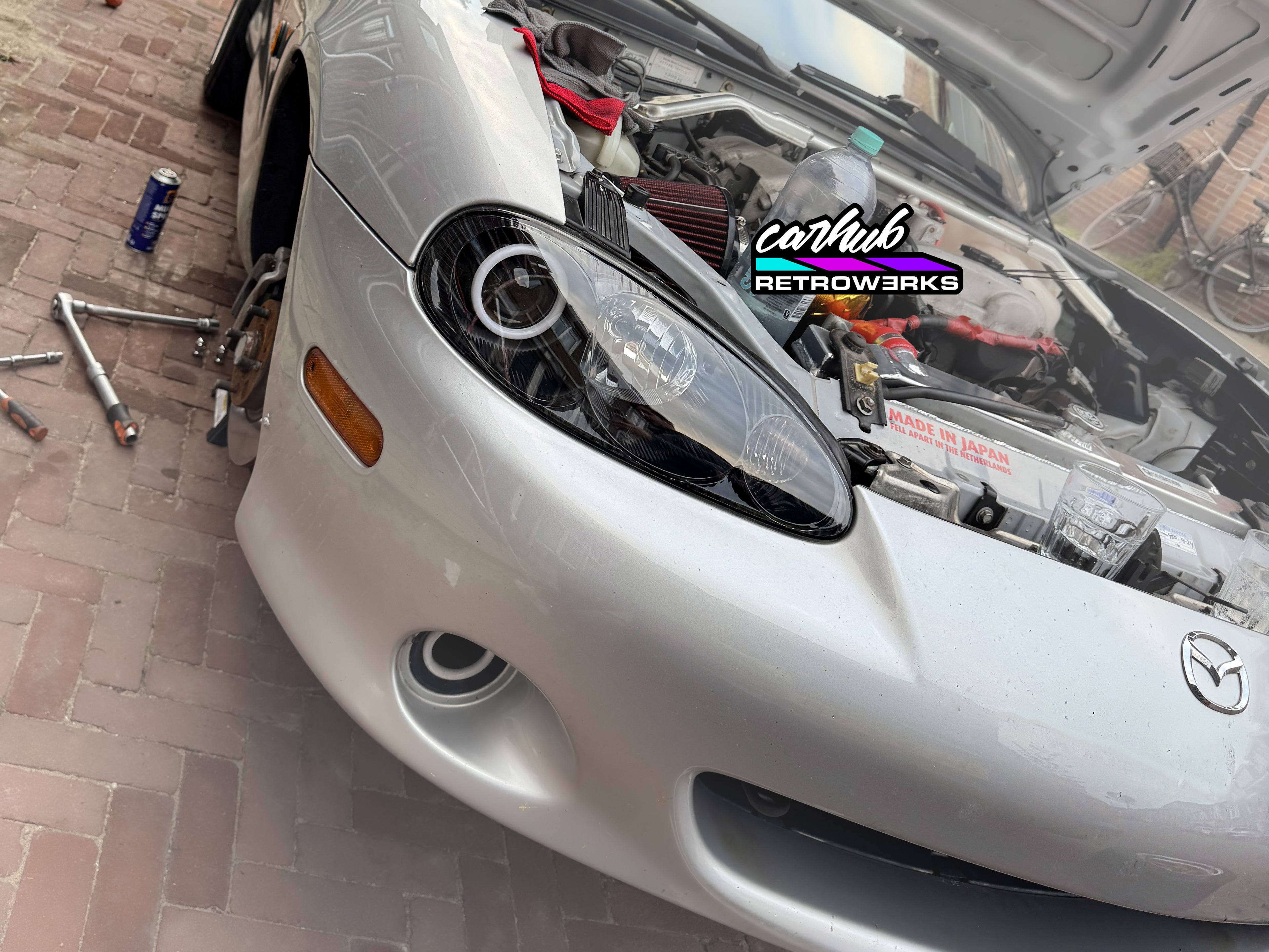 mazda miata nb2 nbfl mx5 gloss black headlights with rgb halo retrofit