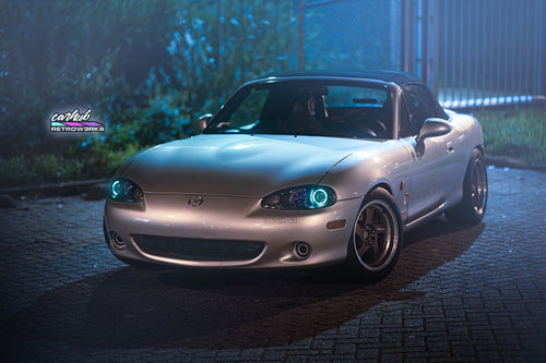 (New Lenses) NB2 Mazda MX-5 Miata Dark RGB Halo Head Light Set